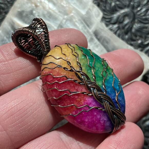 Rainbow Quartz Wire Wrapped Tree of Life Pendant Crystal Stone Jewelry - Picture 3 of 6